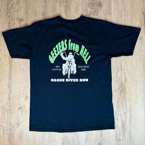Geezers From Hell Rogue River Run 2002 Black T-Shirt Large Biker Graphic Tee